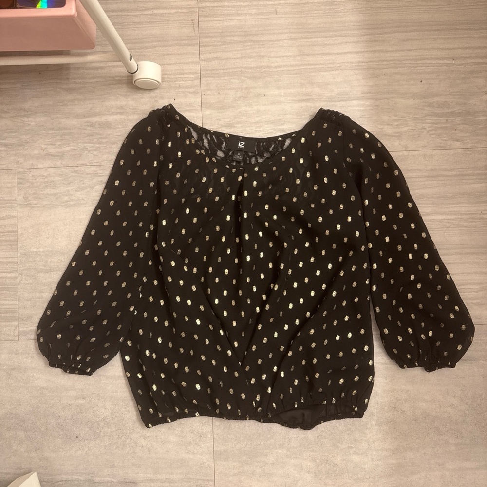 Iz Byer Black Blouse with Gold Dot Print - Women's Top